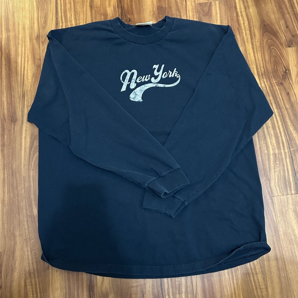Steve & Barry's New York Graphic Long Sleeve T-Shirt Navy Blue XXL Vintage Style